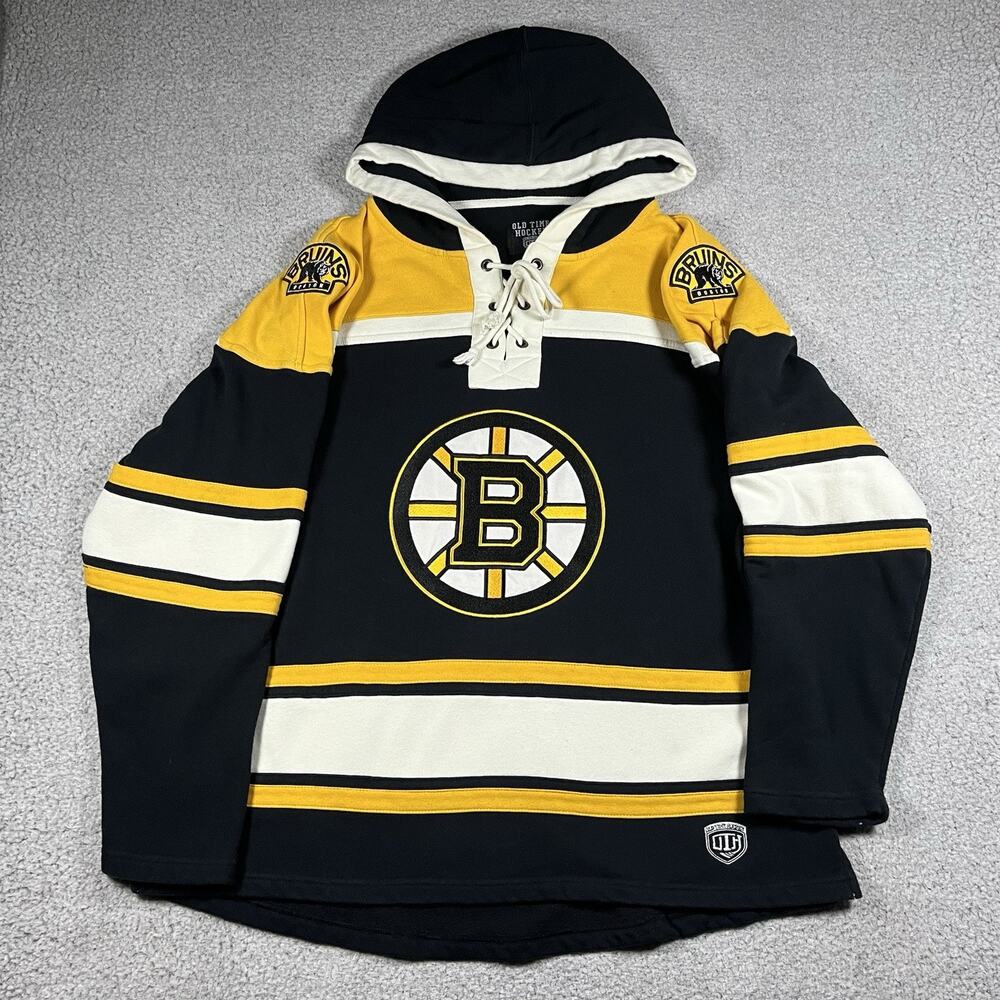 Boston Bruins Hoodie Mens XL Old Time Hockey Pullover Lace NHL Jersey